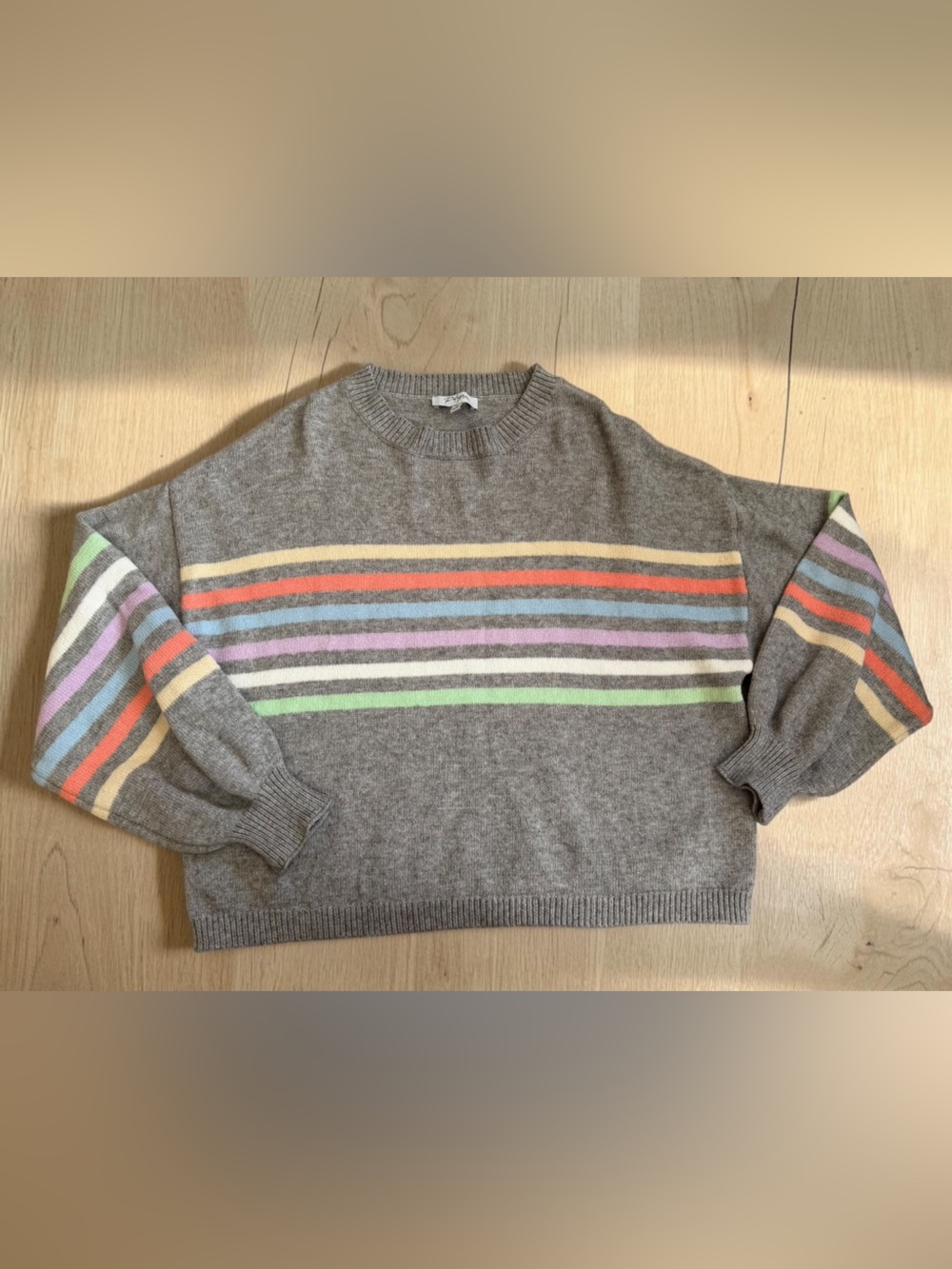 Polagram Heather Gray Crewneck Sweater with Pastel Stripes